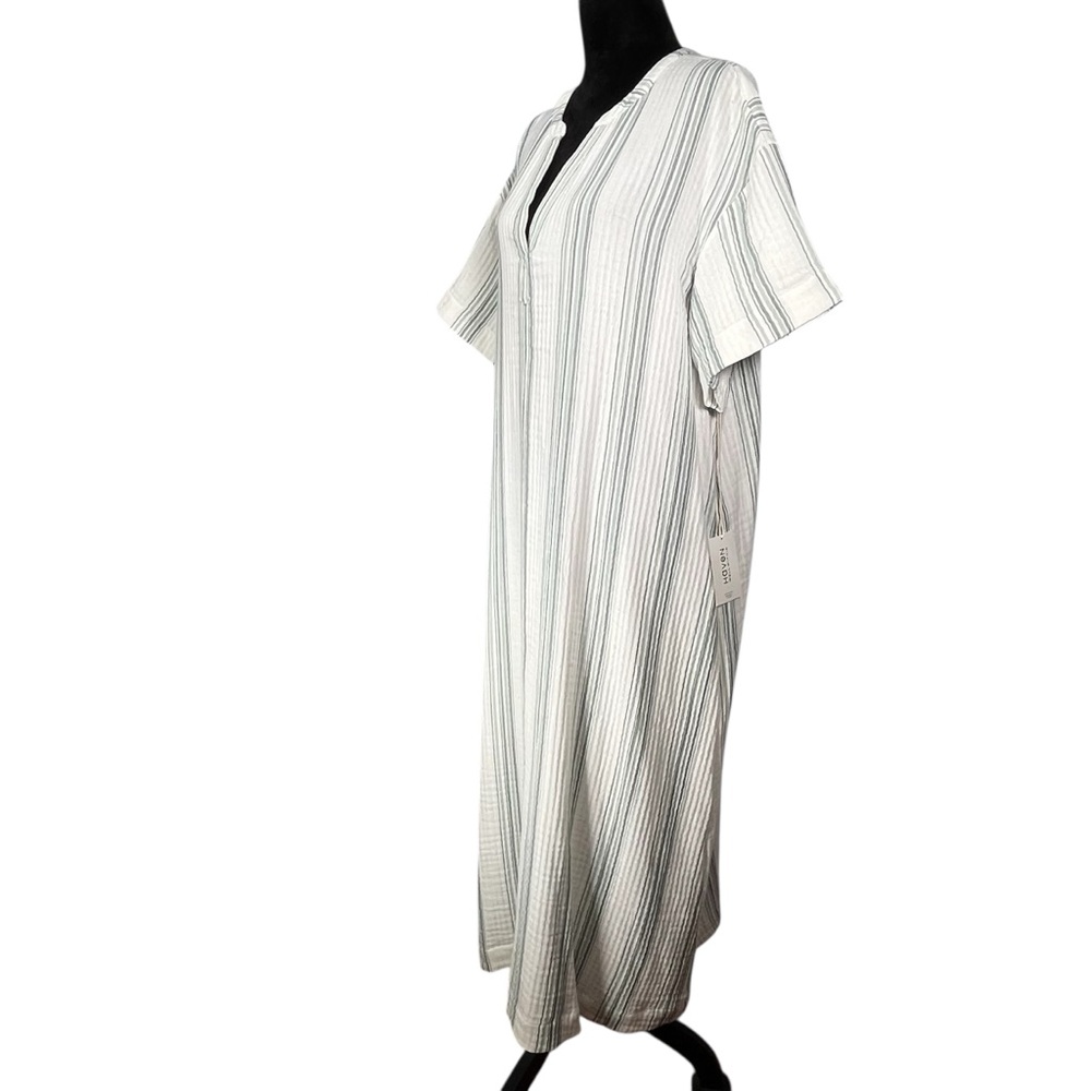 Haven White Gray Maxi Dress Muumuu Short Sleeve Cotton Gauze Striped Loungewear - Picture 9 of 16